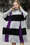 Turtleneck Long Ribbed Sleeve Color Block Plaid Midi Length Loose Cut Winter Knitwear Poncho Sweater - 3