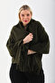 Fleece Shawl Khaki Green with Tassels - 2