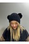 Black Velvet Hooded Plush Pompom Scarf Beanie Hat