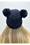 Black Velvet Plush Pompom Knitted Hat Beanie - 5