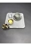 Stainless Steel Square White Coffee, Tea, Decorative Presentation Serving Tray with Luxury Butterfly Accessories