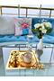 Luxury Lily Flower Stainless Steel Square Gold Coffee, Tea, Decorative Presentation Serving Tray - 3