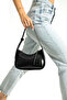 Women's Crocodile Patterned Black Baguette Bag - 8