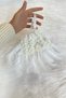 White Bridal Handkerchief, Layered Floral Guipure Pearl Feather Decorated Halay Handkerchief
