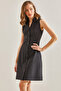 Women's Black Buttoned Polo Collar Dress 60111037 - 6