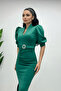 Scuba Fabric Stand Collar Dress - Emerald Green - 3