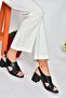 P555450503 Black Genuine Leather Thick Heeled Women's Shoes - 2