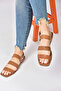Tan Genuine Leather Thick Strap Daily Women's Sandals M291042603 - 2