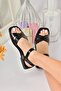 Black Genuine Leather Cross-Strapped Daily Women's Sandals M291041503 - 3