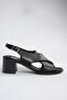 P555450503 Black Genuine Leather Thick Heeled Women's Shoes - 4
