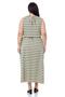 Plus Size Tie Detailed Sling Elastic Waist Emerald Striped Long Dress - 3
