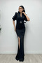 Scuba Fabric Stand Collar Dress - Black - 5
