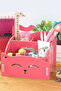 Pink Cat Patterned Wooden Pen Holder Organizer Desktop Organizer