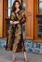 Brown Double Breasted Collar Lined Plus Size Chiffon Lined Dress - 3