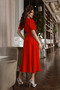 Women's Red Valon Belted Midi Short Sleeve Dress - 3
