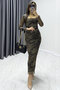 Women's Flower Pattern Lycra Long Sleeve Tulle Plus Size Dress