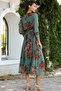 Green Floral Double Breasted Collar Lined Plus Size Chiffon Lined Dress - 4