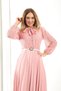 Pink Halter Neck French Guipure Pleated Evening Dress - 5