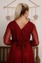 Claret Red Polka Dot V-Neck Tulle Plus Size Dress - 5