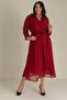 Burgundy Plus Size Lined Belted Chiffon Dress