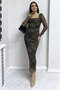 Women's Flower Pattern Lycra Long Sleeve Tulle Plus Size Dress - 3