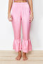 Pink Ruffle Detail Spaghetti Strap Capri Satin Woven Pajama Set THMSS24PT00014 - 5