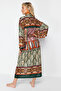 Etnik Desenli Dokuma Maxi Plaj Kuşaklı Kimono&Kaftan TBESS24KM00022 - 5