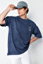 Indigo Oversized/Wide Cut Faded Effect Printed Text 100% Cotton T-Shirt TMNSS24TS00043 - 3