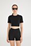 Cotton Round Neck Short Sleeve Crop Top Black - 3