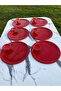 2 Model 6-Piece Red Round Tray and 6-Piece Red Macaron Bowl Coffee and Pastry Serving Presentation Tray - 3