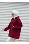 Extra Oversize Claret Red Basic 3 Thread Cotton Raised Women's Sweatshirt 1003 - 4