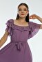 Lilac Flounced Madonna Collar Plus Size Chiffon Dress - 5