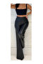 Women’s elastic-waist high-waist leather black palazzo pants - 2