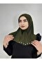 Women's Khaki Snap Bonnet Hijab Scarf - 3