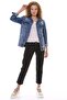 Laser Ripped and Classic Collar Long Sleeve Pocket Classic Women's Jeans Jacket Dark Blue Denim Four Seasons - 5