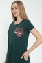 women's green zipper pocket embroidery detailed short-sleeved 100% cotton dress - 3