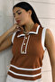 Polo Collar, Buttoned, Striped, Sleeveless, Summer Women's Knitwear Undershirt