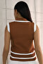 Polo Collar, Buttoned, Striped, Sleeveless, Summer Women's Knitwear Undershirt - 2