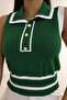 Polo Collar, Buttoned, Striped, Sleeveless, Summer Women's Knitwear Undershirt - 4
