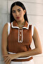 Polo Collar, Buttoned, Striped, Sleeveless, Summer Women's Knitwear Undershirt - 5