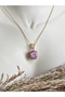 pink zircon stone detail stainless steel necklace (stone detail is medium.) - 2