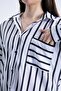 Women's Black Sleeve Folded Single Pocket Oversize Striped Shirt 302 - 3