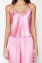 Pink Ruffle Detail Spaghetti Strap Capri Satin Woven Pajama Set THMSS24PT00014 - 4