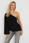 Women's One Shoulder Spanish Sleeve Blouse Black AYD273 - 5