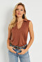 Women's Polo Neck Blouse Almond AYD276 - 4