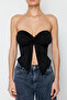 Siyah Buzzy Kalp Yaka Büzgülü Esnek Crop Örme Bluz TWOSS24BZ00204 - 4