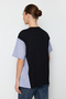Siyah Kalın Pamuklu Oversize/Geniş Kalıp Poplin Detaylı Baskılı Örme T-Shirt TWOSS24TS00005 - 10