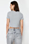 Gray Melange Patchwork Crop Pool Neck Ribbed Stretchy Knitted Blouse TWOSS24BZ00364 - 6