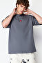 Anthracite Oversized / Wide Cut Mushroom Embroidered 100% T-Shirt Tmnss24Ts00070 - 4
