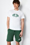 Ecru-Green Printed 100% Cotton Regular Fit Knitted Pajama Set with Shorts TMNSS24PT00012 - 3